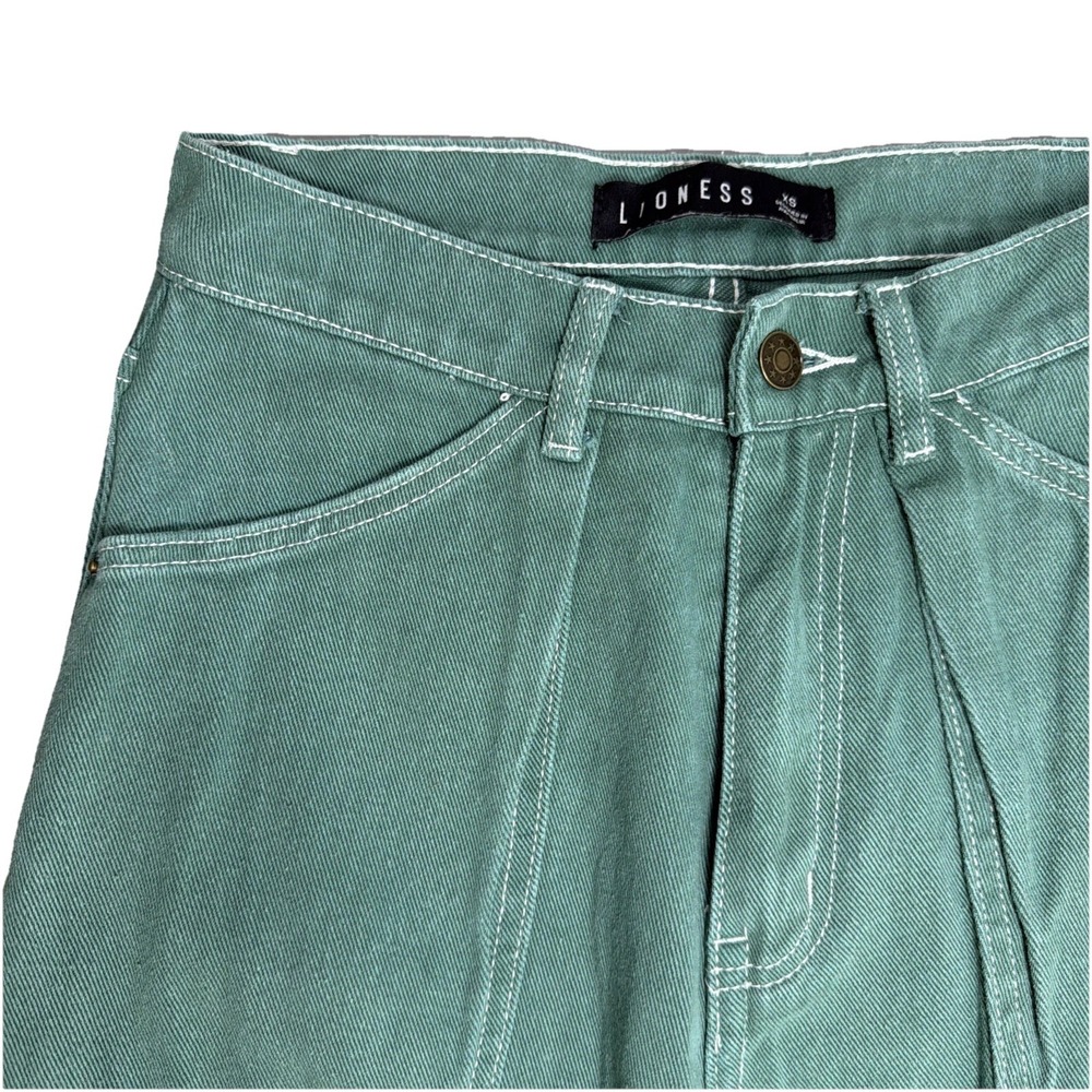 Lioness Womens High-Rise Wide Leg Baggy Cargo Green Denim Jeans XS 27x30 - Picture 6 of 16